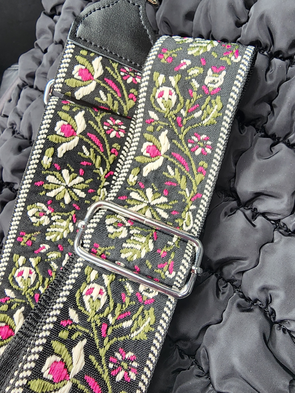 CLOUD MUSIC Floral Jacquard Adjustable Bag Strap - Pink & Green - Picture 6 of 6